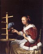 MIERIS, Frans van, the Elder A Woman in a Red Jacket Feeding a Parrot oil painting on canvas